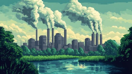 Fototapeta premium Retro 8-bit pixel art depicting vibrant environmental activism, featuring eco-friendly themes on a diploma-style background.