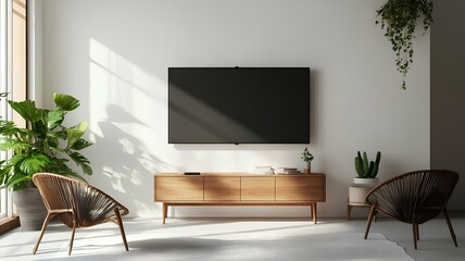 tv on the wall in modern living room