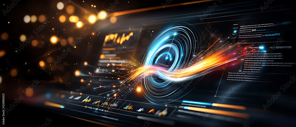 Poster dynamic data visualization in a digital workspace abstract environment interactive elements futurist