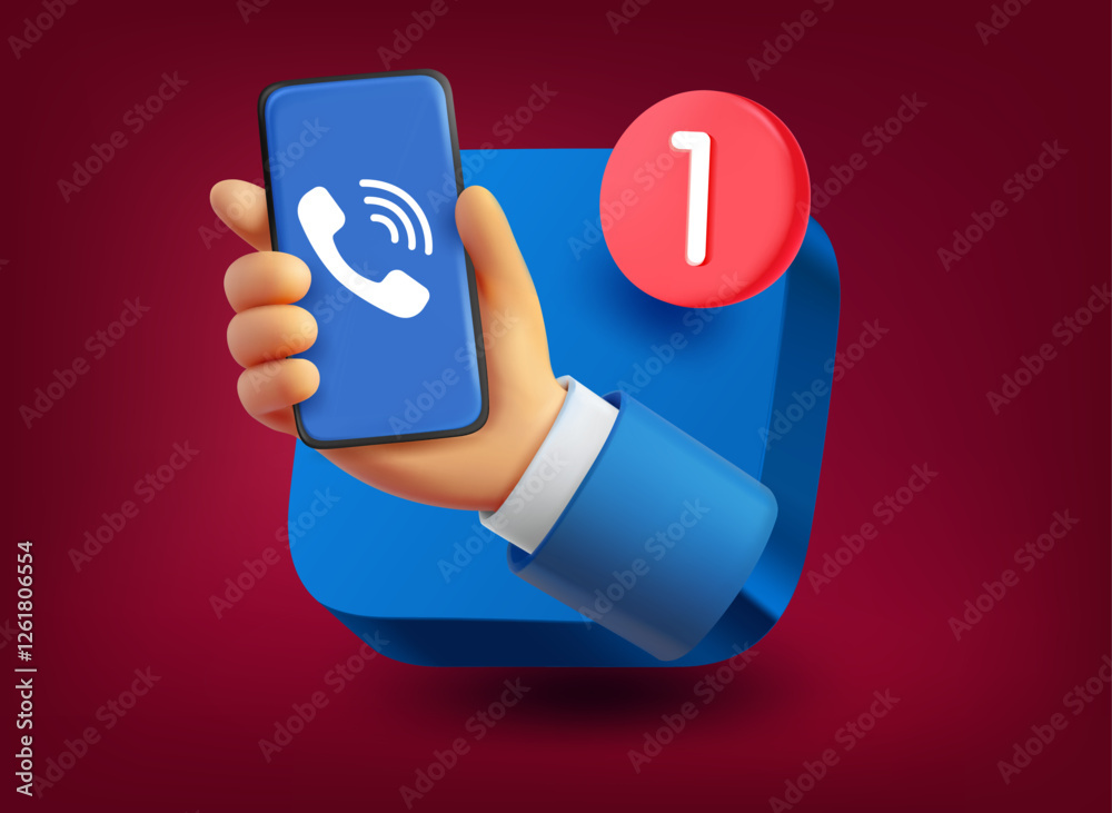 Poster Incoming call and notificatioins concept. Vector 3d application icon