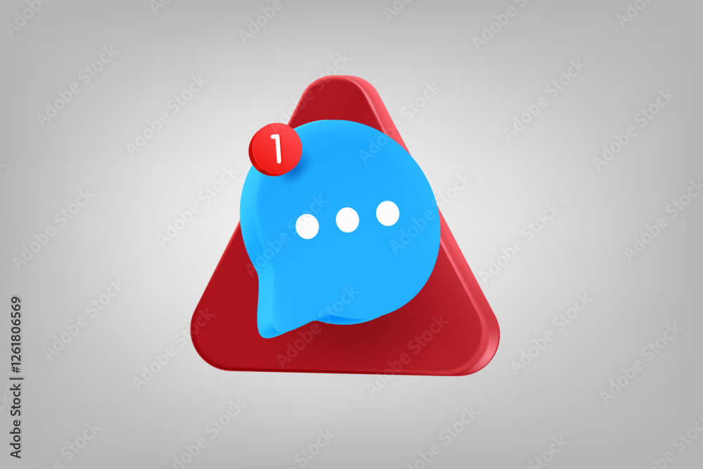 Poster Red triangle with speech bubble. Vector 3d application icon