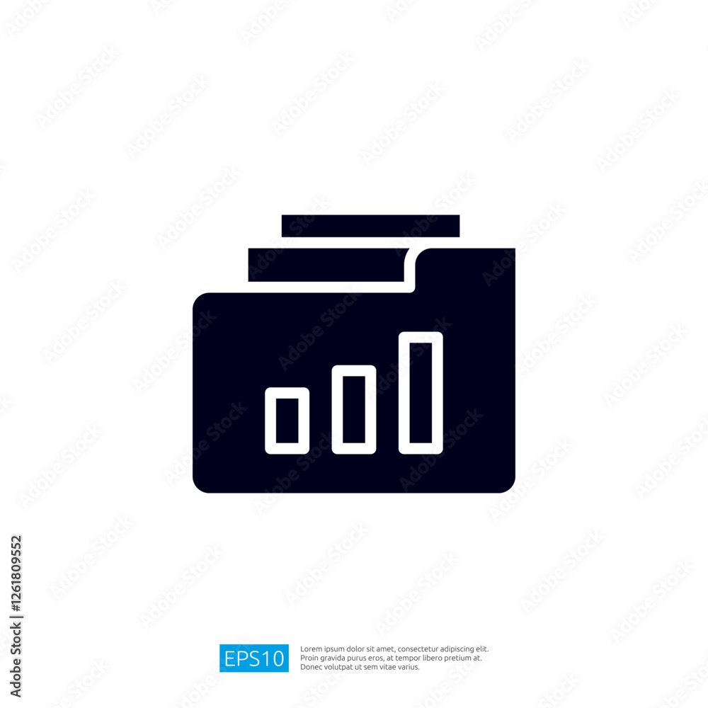Aufkleber this image features a dark folder icon with a bar graph, symbolizing data organization and analysis.