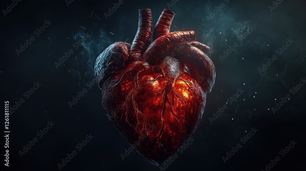 Poster Glowing 3D Render of a Human Heart with Particle Effects