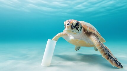Obraz premium Turtle encounter sea life in crystal waters underwater photography ocean conservation