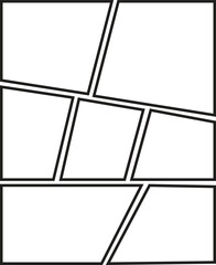 blank template panel layout storyboard comic manga grid collage. Blank page frame for comic book, photo collage, poster, flyer. Vector illustration
