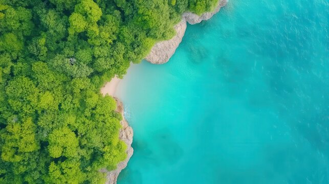 Breathtaking aerial shot of a turquoise lagoon surrounded by lush tropical islands, paradise on earth