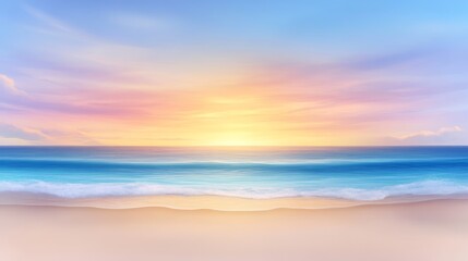 Golden sunset on a tranquil beach, dramatic waves and breathtaking ocean reflections