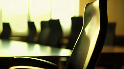 Empty office desk with vacant chairs and monitors, symbolizing layoffs and workplace downsizing. Concept of job loss, corporate restructuring, and economic uncertainty in modern business environment.