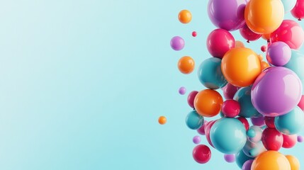 Colorful glossy balloons floating against a light blue background. Possible use  celebration, joy, party