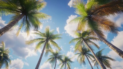 Fototapeta premium Tropical Palm Trees Paradise Under a Clear Sky Azure Day Vacation Holiday Exotic Destination Tranquil
