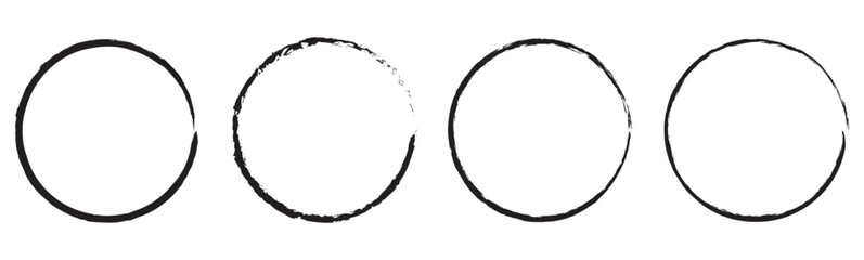 Brush circles. grunge circles. Brush circles. Watercolor texture. Ink circles. Black grunge round shapes. Brush strokes frames elements, frames for design. Vector isolated on white background. 
