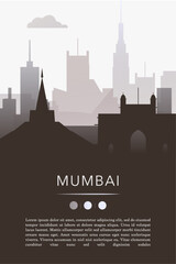 Naklejka premium Mumbai city template for website, presentation, front page, invitation, publication sheet with skyline, landmarks. Vector India image layout, simple and grayscale