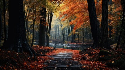 Fototapeta premium serene falling fall leaves