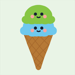 a ice cream cone blue and green color