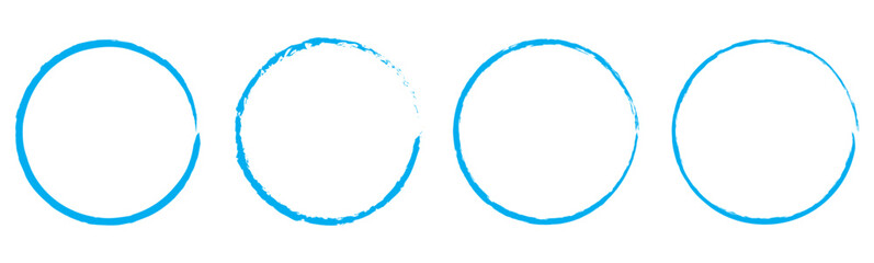Brush Blue stroke circle frame, hand drawn rough scribble texture effect blue circle, grunge crayon stamp. vector brush strokes circles of paint on white background. Ink hand drawn paint brush circle.