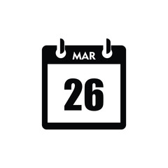 calender icon, 26 march icon with white background