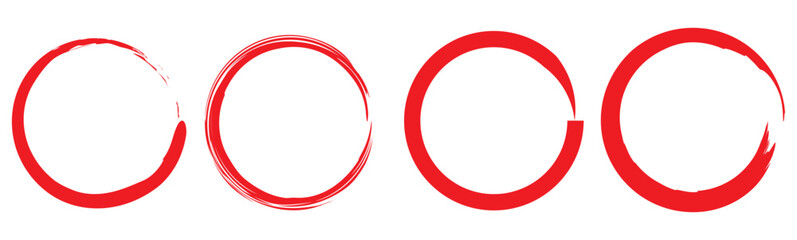 Red circle brush stroke vector isolated on white background. Red circle brush stroke. For stamp, seal, ink and paintbrush design template. Grunge hand. Brush circles. grunge circles. Brush circles 