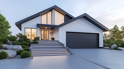 Modern architectural home design suburban area real estate daylight front view aesthetic appeal