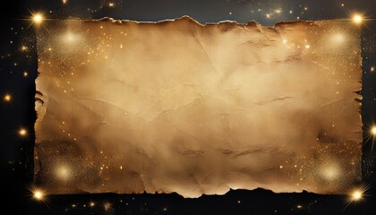 Generated image Enchanted Golden Parchment with Ornate Sparkling Frame – Fantasy Magic Scroll Background