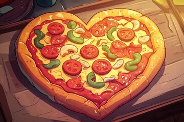 Heart Shaped Pizza with Tomatoes Peppers and Mushrooms