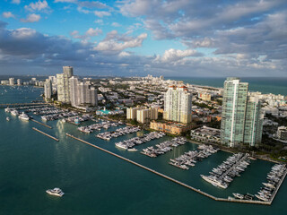 Marina in Miami, Florida. Biscayne bay. Downtown Miami marina with luxury yacht. Summer vacation....