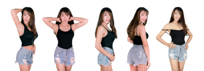 Sexy Asian woman in a black dress collection set