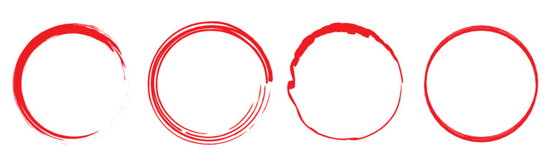 Red circle brush stroke vector isolated on white background. Red circle brush stroke. For stamp, seal, ink and paintbrush design template. Grunge hand. Brush circles. grunge circles. Brush circles 