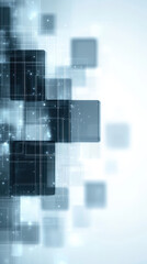 Elegant geometric wireframe cubes with glowing elements on soft background