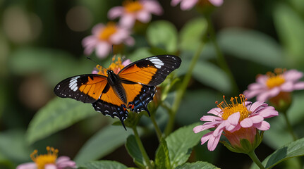 Obraz premium Ismenius Tiger butterfly (Heliconius ismenius) pollinating a flower,generative.ai