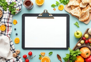 top view food frame with clipboard
