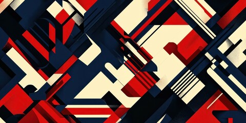 Abstract geometrical pattern in blue red and cream shades