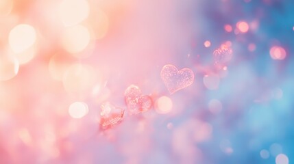 Pastel Pink and Blue Hearts Background Soft Glowing Light Abstract Dreamy Romantic