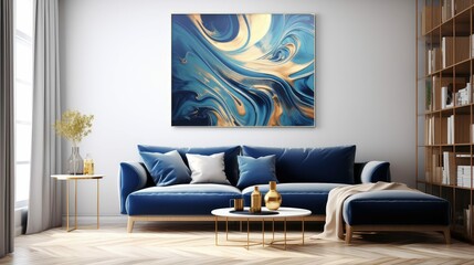painting blue  gold abstract
