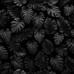 black and white background with leaves