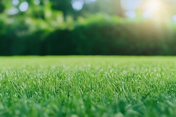 Naklejka premium Fresh green grass lawn in sunlight, perfect for garden, landscaping, nature, and outdoor themes. Ideal for backgrounds, eco projects, and summer vibes