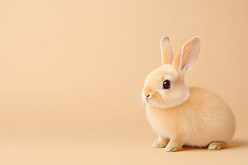 Cute rabbit sitting on pastel plain background for Easter or spring-related concepts. Generative AI