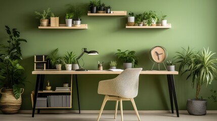 desk green office background