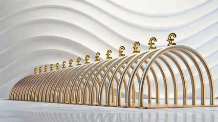 Naklejka premium Modern Architectural Design with Curved Structure and Currency Symbol Display