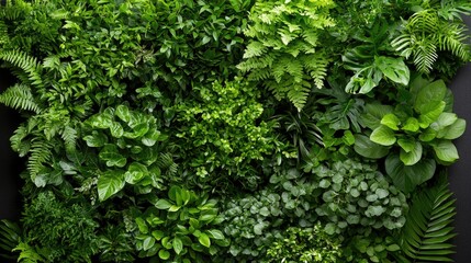Obraz premium Lush green vertical garden wall, indoor plants, nature background, design