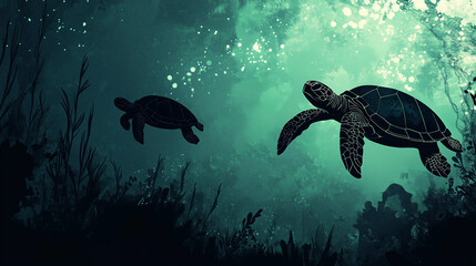 Fototapeta premium Sea turtle swimming underwater