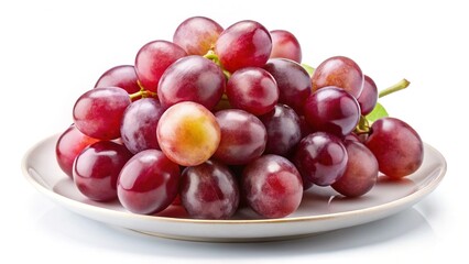 Fototapeta premium Red Grapes on a Plate Ready to Eat - A plate filled with fresh red grapes, showcasing ripe, juicy fruit perfect for snacking or adding to meals.