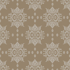Beige Damask Seamless Pattern on brown background