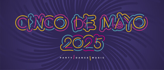 Cinco de Mayo 2025 new colorful handwriten line design typography. Cinco de Mayo logo title on purple background