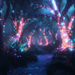 Enchanted Alien Forest Adventure HeartSphere Mystical Landscape Nighttime Glow Nature's Wonders
