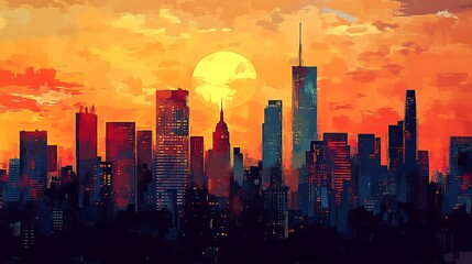 Fototapeta premium city skyline at sunset