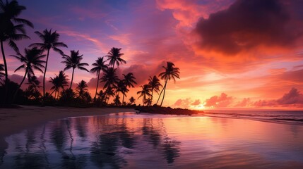 sky palm tree beach sunset