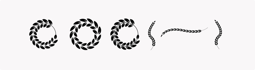 Fototapeta premium vector laurel leaves, Black circular laurel olive branches, wreaths and branches with leaves. Hand drawing laurel wreaths and branches collection. Laurels wreaths.