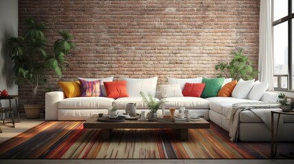 focal brick wall living room