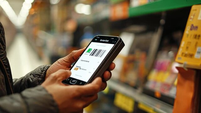 Retail Inventory Management: Close-up shot of hands using a mobile barcode scanner in a retail store setting, focusing on efficient inventory management and stock tracking. 