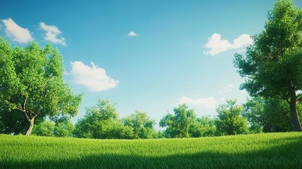 Obraz premium Lush Green Meadow Underneath a Sunny Blue Sky